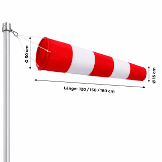 Windsack Maße: 30 cm Durchmesser, 120 bis 180 cm Länge